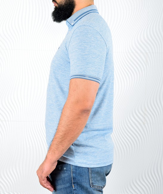 Мъжка синьо зелена поло тениска в голям размер на шестограми