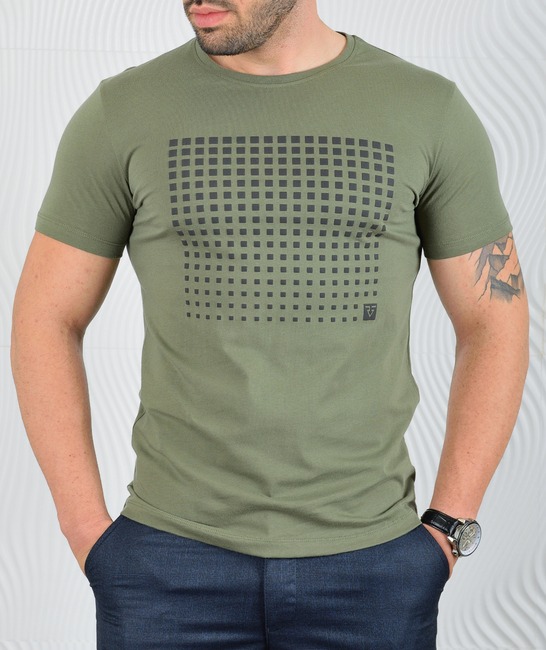 Мъжка тениска цвят зелен на квадратчета