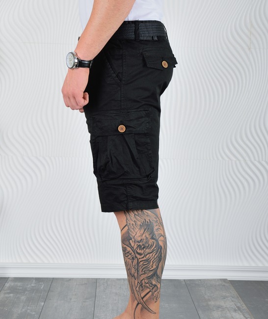 Мъжки къс черен карго панталон с колан