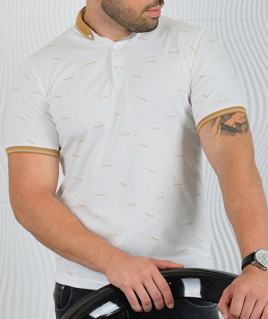 Мъжка тениска с декоративни надписи цвят екрю