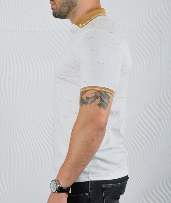 Мъжка тениска с декоративни надписи цвят екрю