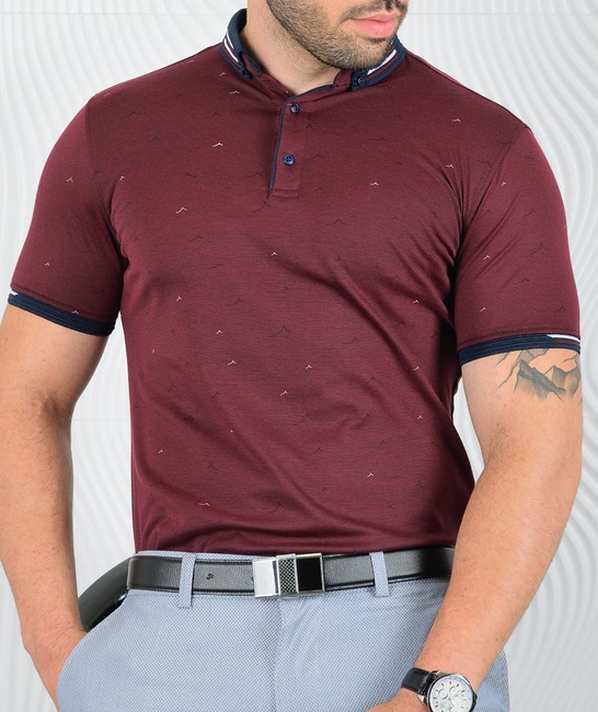 Мъжка поло тениска с птици цвят тъмно бордо