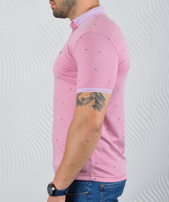 Мъжка розова поло тениска на малки триъгълници
