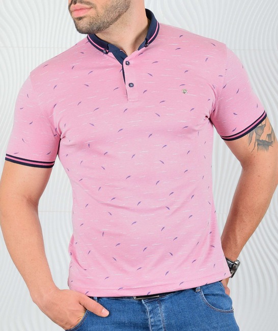 Мъжка розова тениска с яка на черти и перца