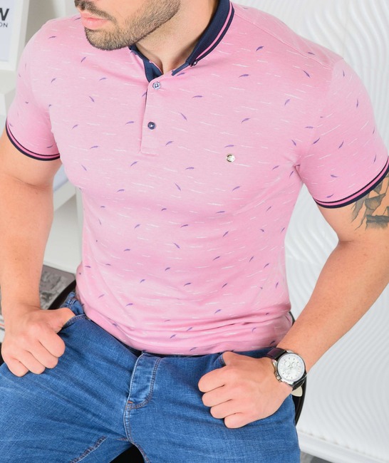 Мъжка розова тениска с яка на черти и перца