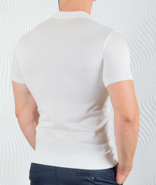 Бяла мъжка поло тениска с цип