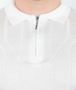 Бяла мъжка поло тениска с цип