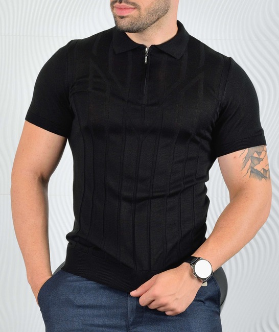 Черна мъжка поло тениска с цип