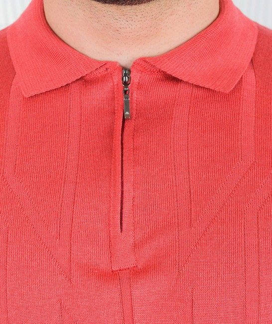 Мъжка поло тениска с цип цвят диня
