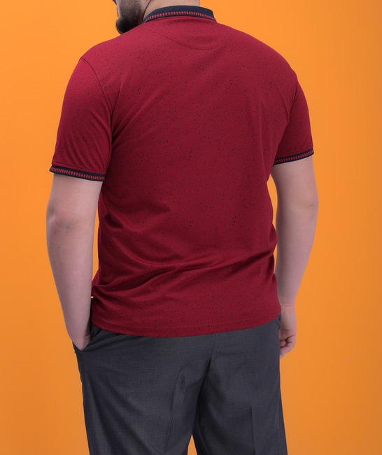 Мъжка червена тениска с яка с шарка на пръски голям размер