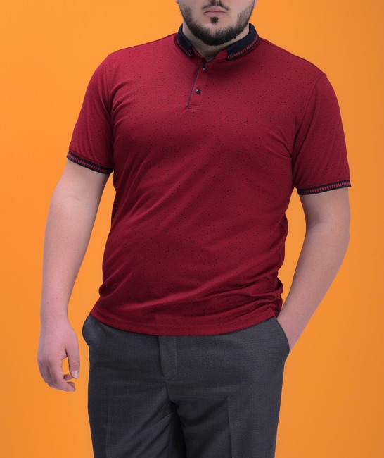 Мъжка червена тениска с яка с шарка на пръски голям размер
