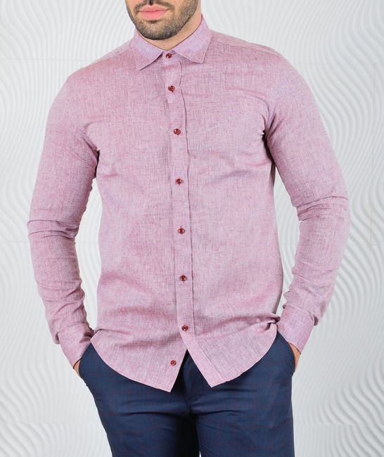 Мъжка ленена риза цвят бордо