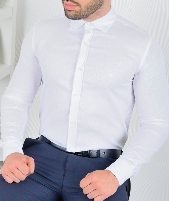 Мъжка бяла ленена риза