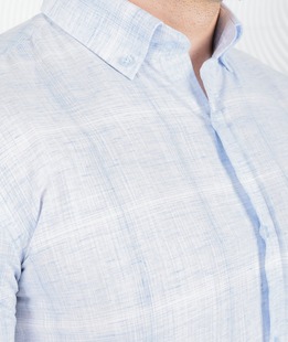 Мъжка синя ленена риза с къс ръкав