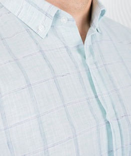 Мъжка зелена ленена риза с къс ръкав