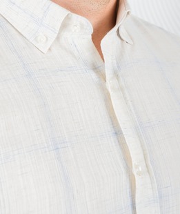 Мъжка бежова ленена риза с къс ръкав