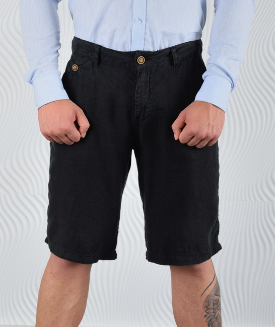 Мъжки черен къс ленен панталон