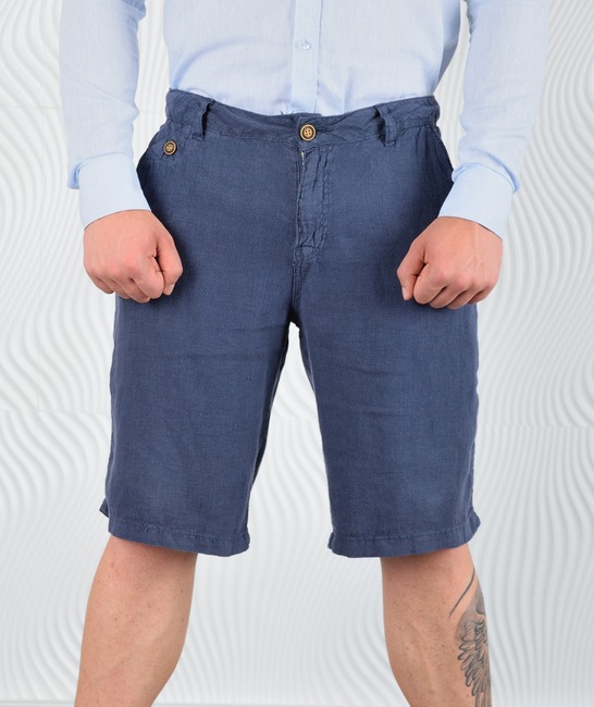Мъжки тъмно син къс ленен панталон