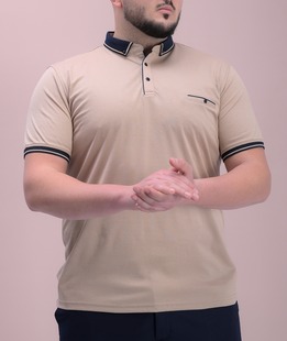 Бежова тениска с акцент декоративен джоб голям размер