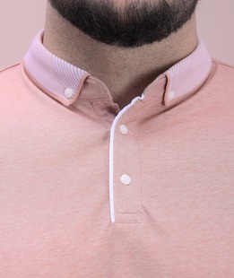 Мъжка тениска с яка цвят пудра голям размер с лого