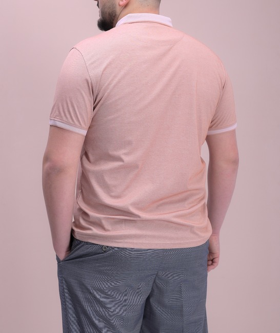 Мъжка тениска с яка цвят пудра голям размер с лого