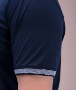 Тъмно синя мъжка тениска голям размер с яка и лого