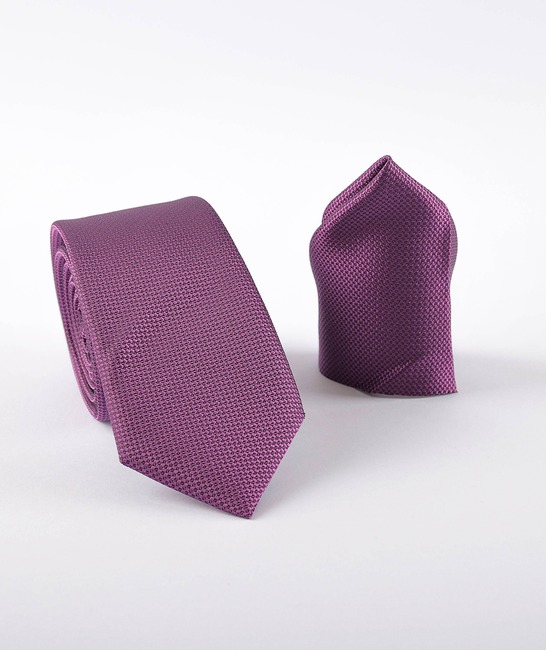 Мъжка структурна светло лилава вратовръзка с кърпичка