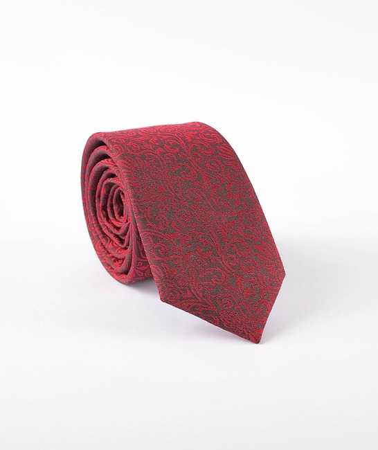Мъжка вратовръзка с кърпичка на пейсли елементи цвят бордо