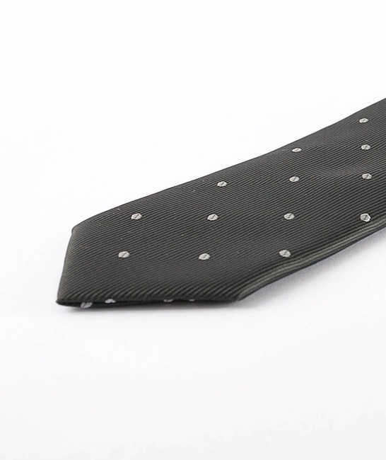 Мъжка черна структурна вратовръзка на бели точки с кърпичка