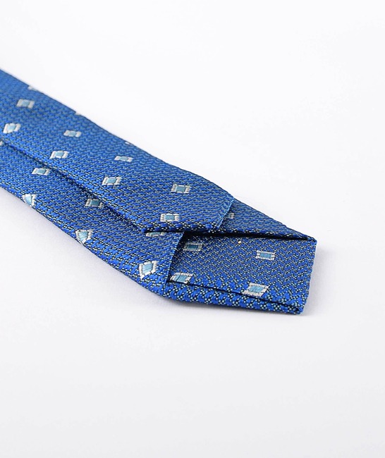 Мъжка синя вратовръзка с кърпичка на сиви квадратчета