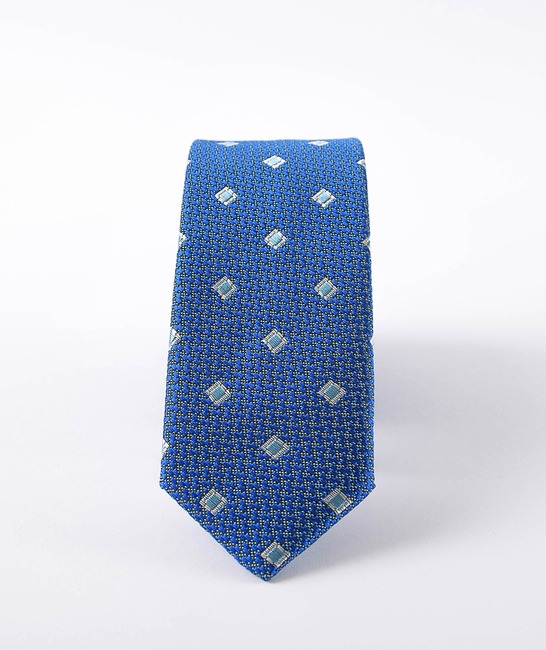 Мъжка синя вратовръзка с кърпичка на сиви квадратчета