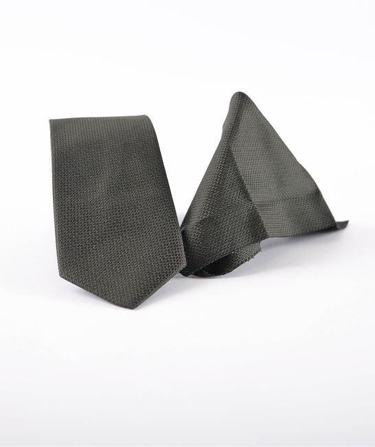 Мъжка структурна черна вратовръзка с кърпичка