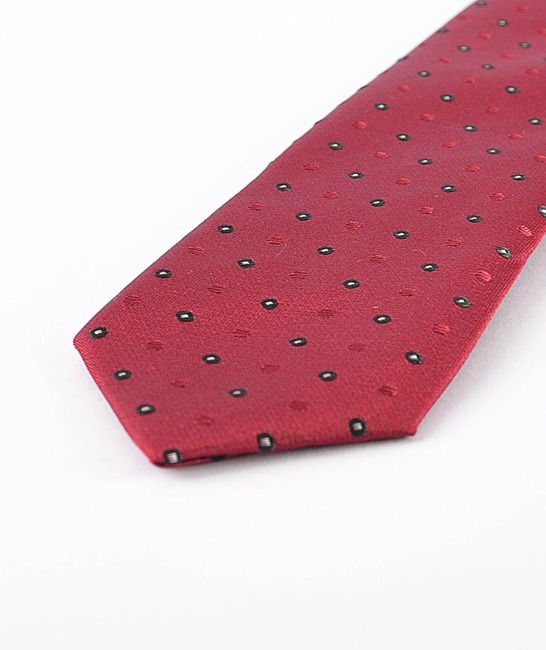Мъжка ефектна бордо вратовръзка на залени и червени точки