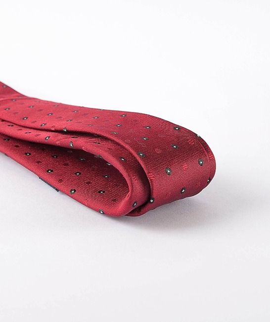 Мъжка ефектна бордо вратовръзка на залени и червени точки