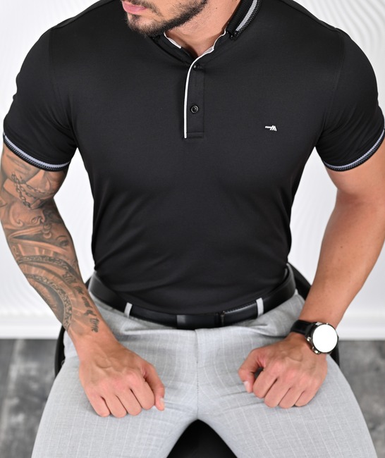 Мъжка стилна черна поло тениска