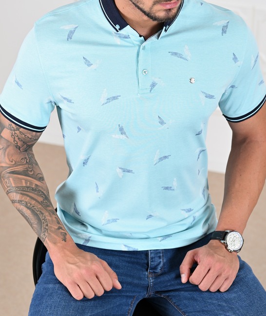 Мъжка синьо зелена поло тениска на петна