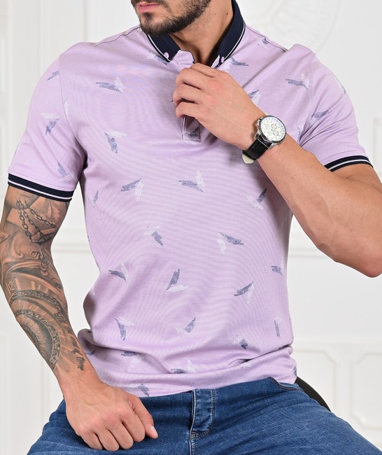 Мъжка лилава поло тениска на петна