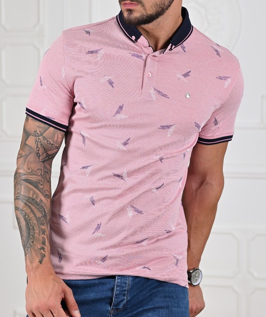 Мъжка розова поло тениска на петна