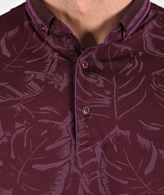 Мъжка поло тениска на тропически листа цвят бордо