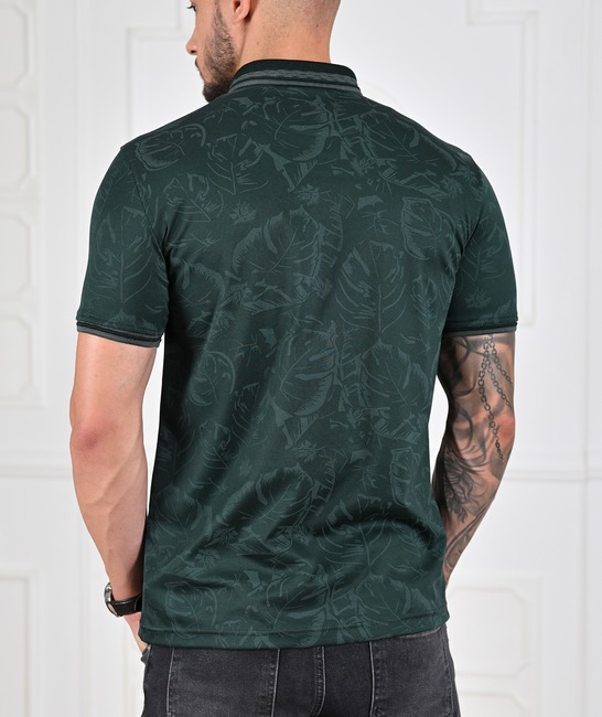 Мъжка зелена поло тениска на тропически листа