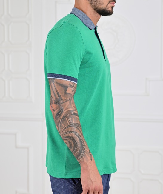Мъжка тревисто зелена тениска с яка