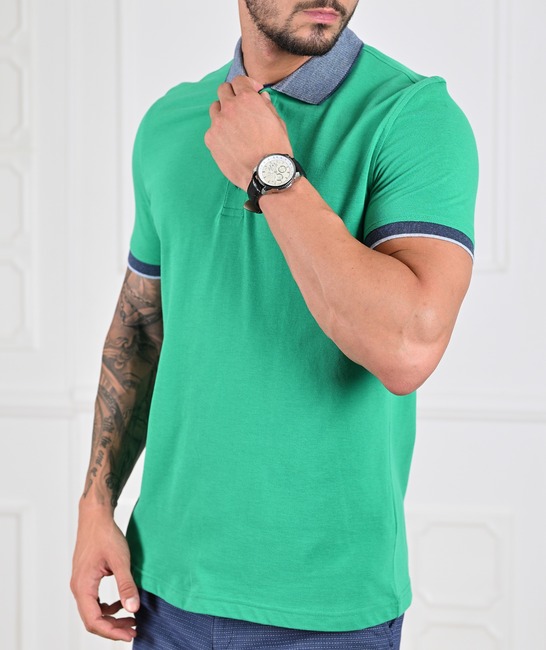 Мъжка тревисто зелена тениска с яка