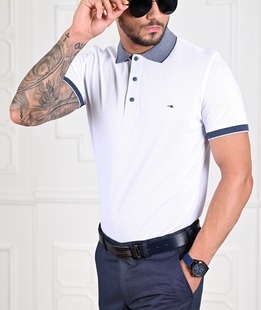 Мъжка бяла тениска с яка