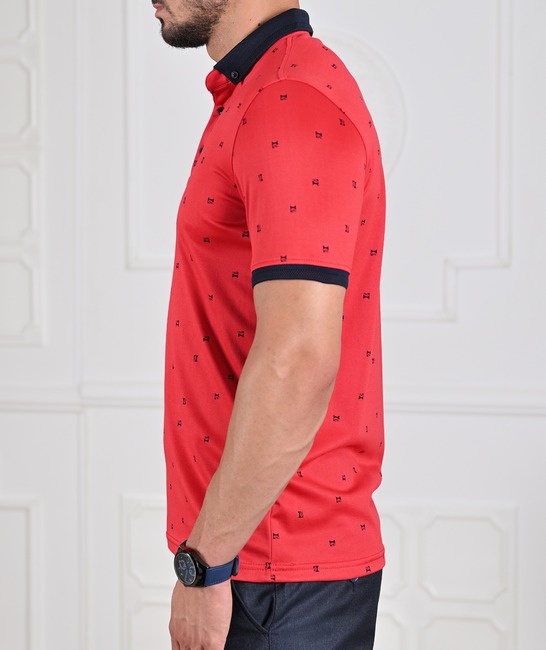 Мъжка червена тениска с яка на малки листенца