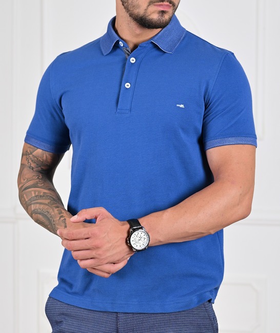 Мъжка синя поло тениска тип Лакоста