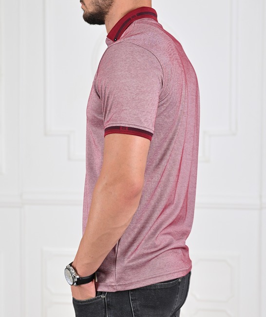 Мъжка тениска с яка цвят бордо меланж