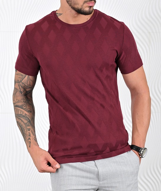 Мъжка тениска на ромбоиди цвят бордо