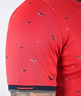 Мъжка поло тениска с 3D птици цвят червен