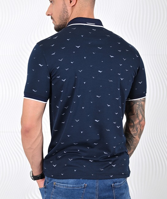 Мъжка поло тениска с 3D птици цвят тъмно син