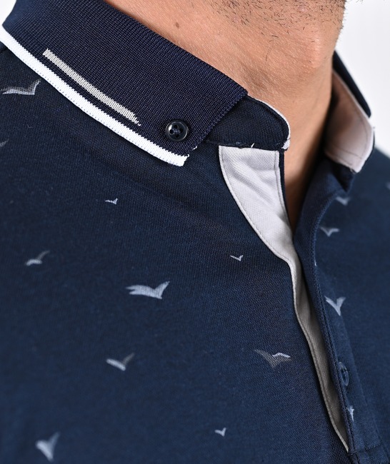 Мъжка поло тениска с 3D птици цвят тъмно син